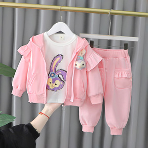 春秋款婴儿衣服女宝宝可爱套装1岁半2-3周女童休闲外套裤子三件套