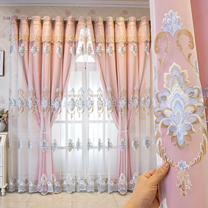 双层窗帘纱绣花客厅欧式高档大气遮光布卧室布纱一体成品阳台落地