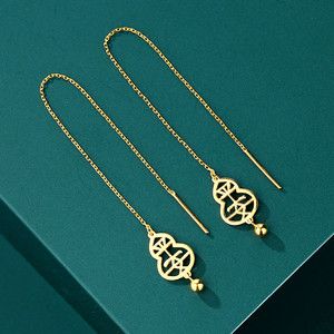 黄金镂空平安葫芦耳线999足金转运珠耳坠时尚小众24k纯金耳饰正品