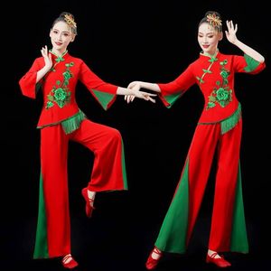 秧歌舞蹈服装女长袖红色喜庆灯笼舞开门红演出服短袖中国风打鼓服