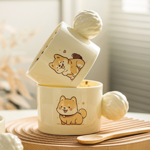 可爱陶瓷水杯卡通创意小狗设计感咖啡杯早餐牛奶杯女生男友喝水杯