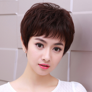 真发假发女短发卷发中老年修脸型蓬松短卷发妈妈款整顶头套假发套