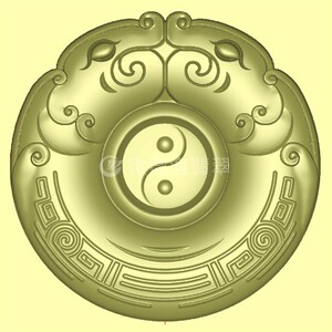 精雕图灰度图仿古纹bmp浮雕图玉雕仿古圆牌圆兽双龙八卦平安扣077