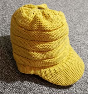 外贸原单欧美休闲秋冬粗棒针织毛线姜黄色螺纹棉空顶棒球帽子潮女