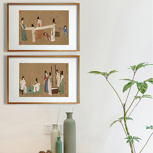 仕女捣练图挂画新中式唐代张萱名画茶室古典禅意中国风古代装饰画