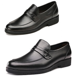 沙驰男鞋夏季透气皮凉鞋男真皮商务休闲鞋套脚软底洞洞镂空男皮鞋