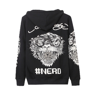 海外代购ed埃德秋冬男士经典款灰色老虎头烫钻连帽拉链衫外套卫衣