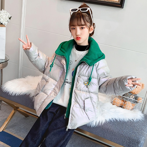 女童连帽棉服新款中大童休闲外套12岁女孩冬装加厚儿童假两件棉衣