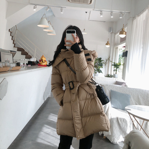 韩版2023冬季新款时尚羽绒服女中长款小个子收腰显瘦带帽保暖外套