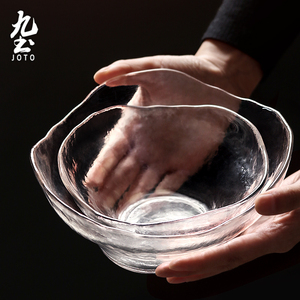 日式手工玻璃沙拉碗不规则锤纹玻璃水果甜品冷面碗碟大号创意家用