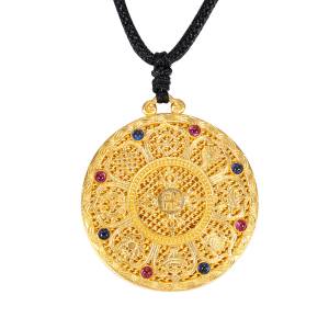 周末印象 古法黄金吊坠足金项坠999花丝八宝罗盘实心莲花男女送礼