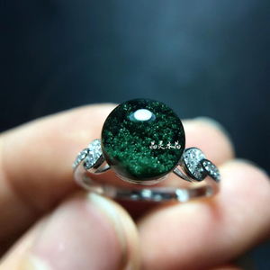 天然水晶 巴西绿幽灵戒指女款聚宝盆单珠金字塔925银指环男 时尚