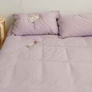纯色纯棉水洗棉床单单件100全棉紫色被单宿舍单人枕套2床笠三件套