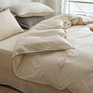 夏季纯棉水洗棉床上四件套100全棉A类日式白色床品床单被套三件套