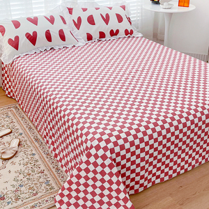 ins纯棉格子床单单件100全棉红色宿舍单双人1.5m床被单枕套三件套