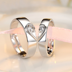 情侣戒指女一对心形对戒日韩简约刻字结婚七夕情人节礼物送女友