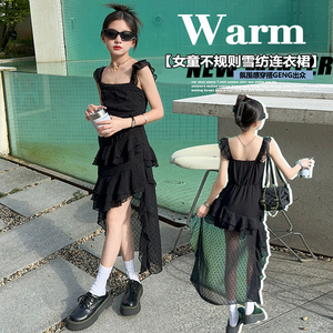 韩系女童吊带连衣裙碎花无袖雪纺裙子夏季薄款网红炸街长裙中大童