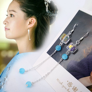 特工皇妃之楚乔传元淳公主李沁同款耳环猫眼石水晶银耳钩流苏耳饰