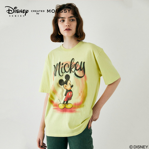 moussy 2021早秋新品圆领宽松米奇卡通印花短袖t恤010eaq90-5220