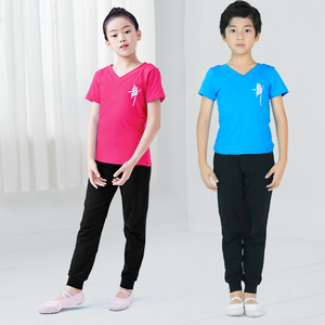 舞蹈服儿童分体练功服女童中国舞服装形体男童体操短袖上衣舞字服
