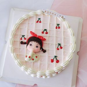 草莓毛衣小女孩双马尾红蝴蝶结软陶小姑娘插件蛋糕装饰