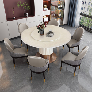 天然玉石大理石圆形餐桌椅白冰花卡里冰玉现代简约轻奢家用圆桌子