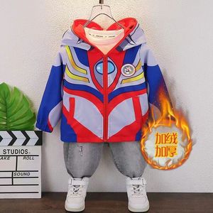 冬季奥特曼加绒外套发光儿童衣服帅气男童上衣带眼镜夹克童装外衣