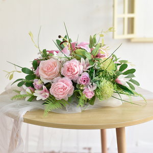 酒店圆桌小桌花饭店餐厅客厅店铺茶几桌面装饰干花束摆件餐桌花