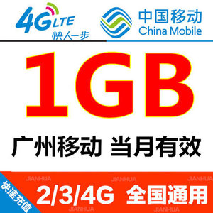 广东广州深圳移动流量充值1g省内手机通用叠加油包当月有效