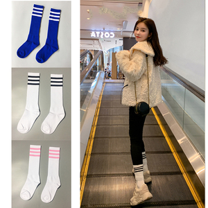 幂幂潮牌网红同款毛圈纯棉运动休闲三道杠条纹板鞋中长筒小腿袜子