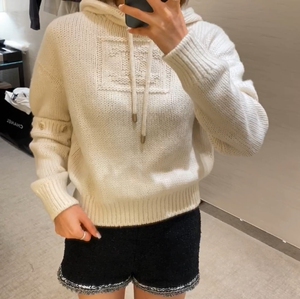 代购直邮chanel香奈儿20早秋羊绒针织衫可拆卸袖连帽套头宽松毛衣