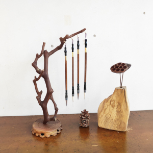 木质创意树枝造型艺术毛笔架文房四宝展示架书法用具中式现代笔架