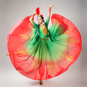 新疆新款演出服装维吾尔族表演民族摆裙维族舞蹈720度大摆 连衣裙