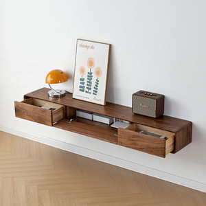 北美黑胡桃木悬挂电视柜圆角实木小户型墙上壁挂橡木超薄悬空吊柜