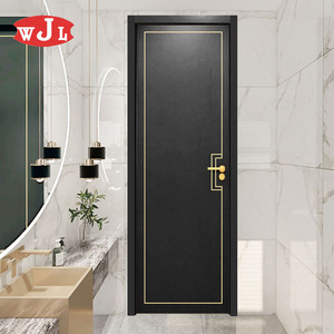 极简轻奢室内实木门定制窄边框黑色木门北欧简约房间门卧室套装门