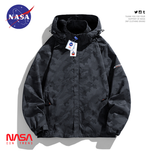 NASA春季冲锋衣外套男防风防水青少年迷彩夹克潮流加绒加厚褂子