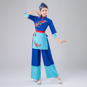 秧歌舞演出服装女民族风优雅村姑采茶舞蹈服2024年新款斗笠舞套装