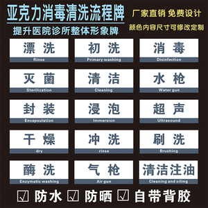 医院消毒室标识牌口腔诊所清洗流程牌清洁注油冲洗刷洗提示牌定制