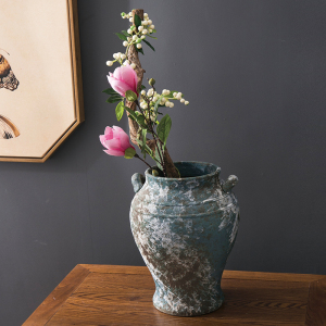 复古做旧粗陶花瓶陶罐坛子花器仿古中式摆件花盆客厅禅意插花装饰