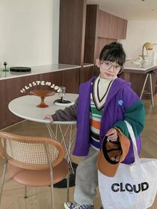 韩国童装儿童拼色棉袄冬新款男童女童夹棉针织外套上衣亲子款