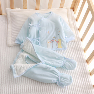 新生婴儿衣服和尚夹棉初生宝宝保暖分体秋冬季纯棉加厚套装棉衣