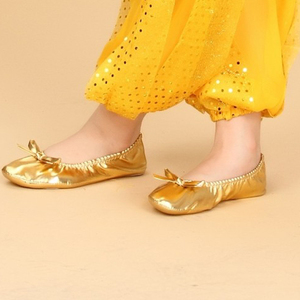 女童舞蹈鞋儿童软底练功鞋 六一演出表演肚皮舞印度舞金色跳舞鞋