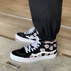 vansυ澳万斯sk8mid小雏菊花权志龙gd同款女男中帮帆布鞋高帮板鞋