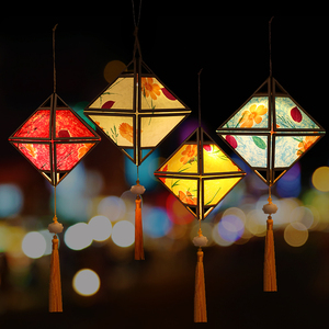 中秋节菱形灯笼挂件古风灯儿童diy手工材料包手提宫灯装饰品防水