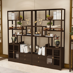 新中式博古架非实木多宝阁茶室现代简约客厅茶叶收纳架茶柜置物架