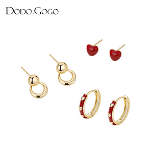 DODOGOGO红色爱心耳环女套装组合耳扣耳钉高级感小众设计2024新款