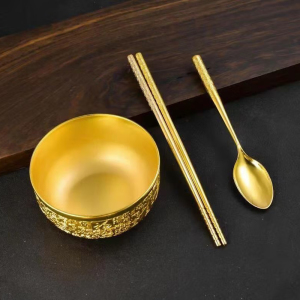 实心百福金勺子金筷子金碗纯金足金999传承古法黄金收藏摆件 定制