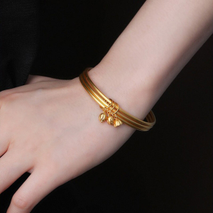 古法黄金手镯足金9999三生三世手镯纯金手镯金镯子女款纯黄金手环