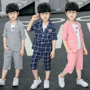 韩国儿童装男童夏装2024新款西装套装帅气夏季时髦潮礼服男孩西服