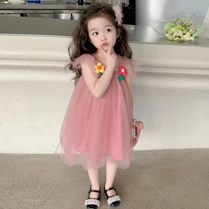 韩国女童连衣裙夏季2024新款儿童女宝宝夏装薄款吊带公主网纱裙子